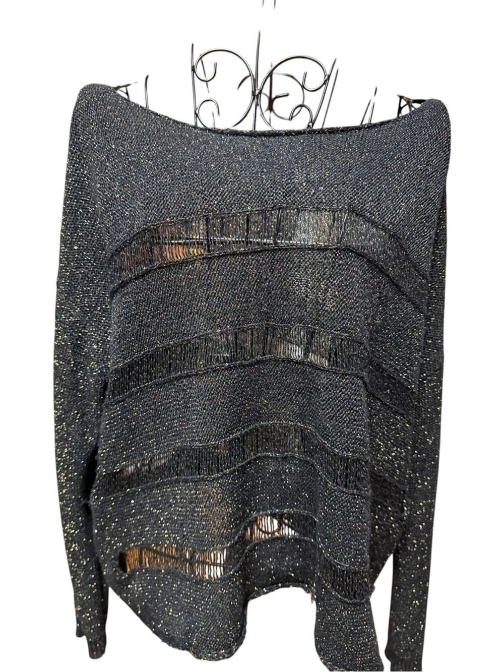 Rock & Republic Black Gold Sparkle Knit Top S/M